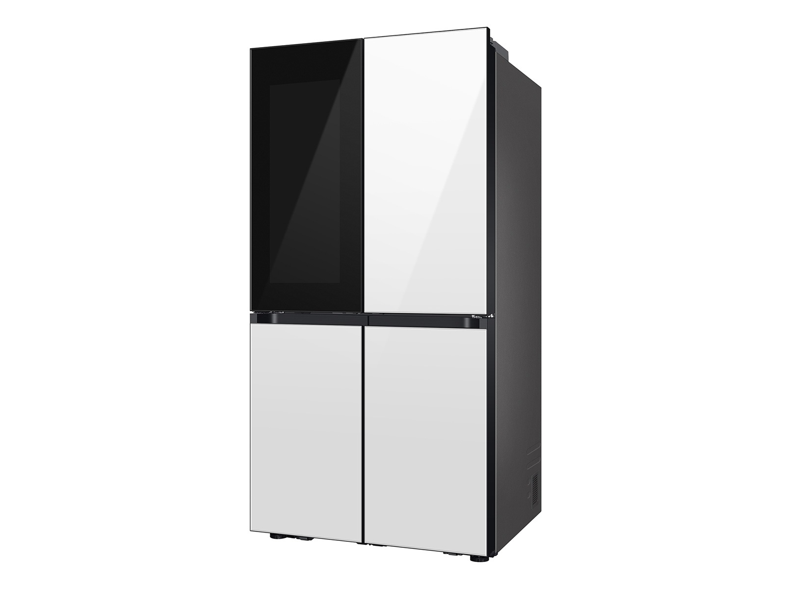Side view of Samsung Bespoke 4-Door Flex White Glass Refrigerator