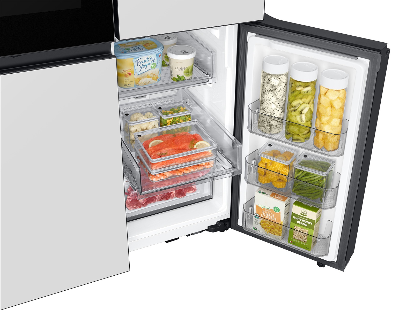 Samsung Bespoke refrigerator with right bottom door open ajar