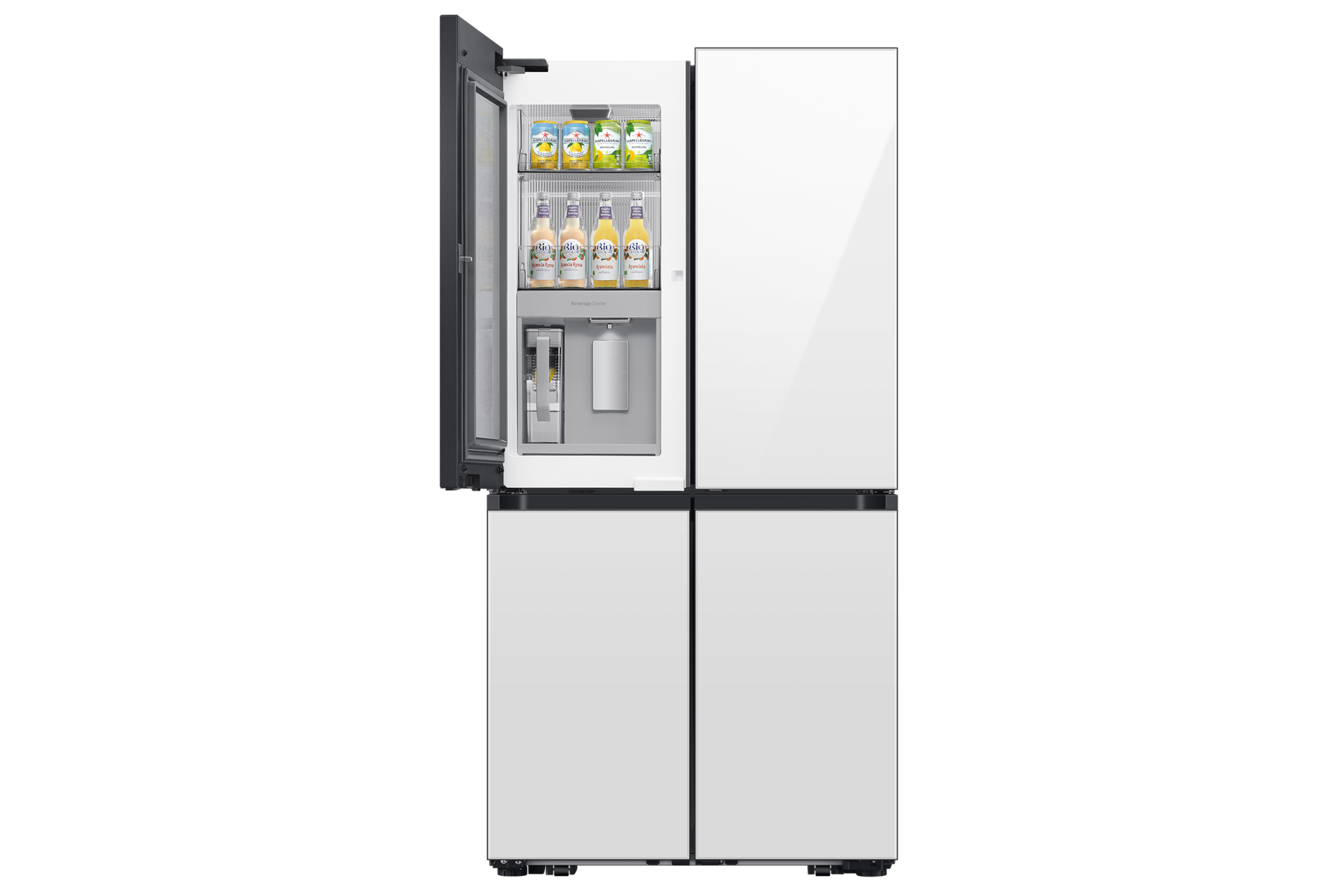 BESPOKE RF9000 T Style French Door Refrigerator with See-thru Door Front-Open-With-Food2 Clean White 