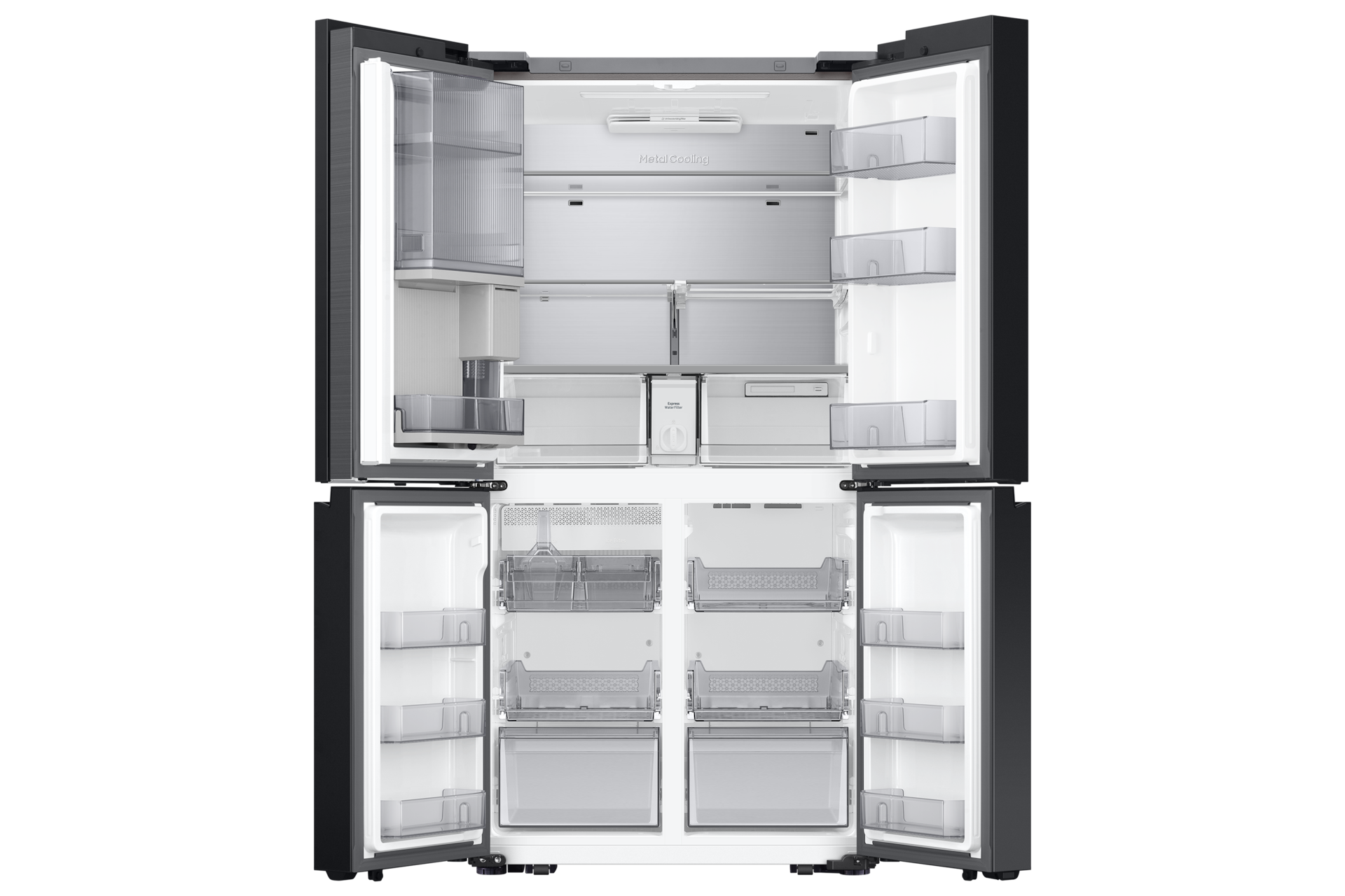 BESPOKE RF9000 T Style French Door Refrigerator with See-thru Door Front-Open Clean White 