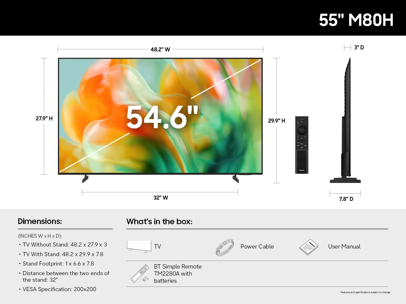 55 Inch Class Mini LED M80H 4K Samsung Vision AI Smart TV (2026) Black