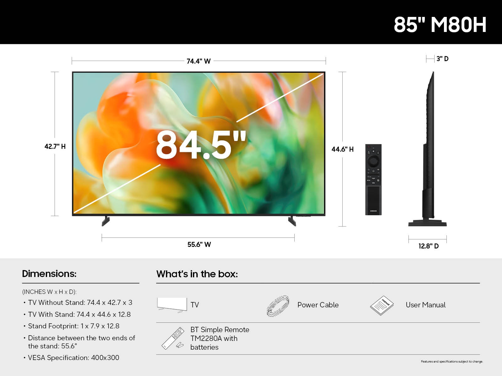 85 Inch Class Mini LED M80H 4K Samsung Vision AI Smart TV (2026) Black