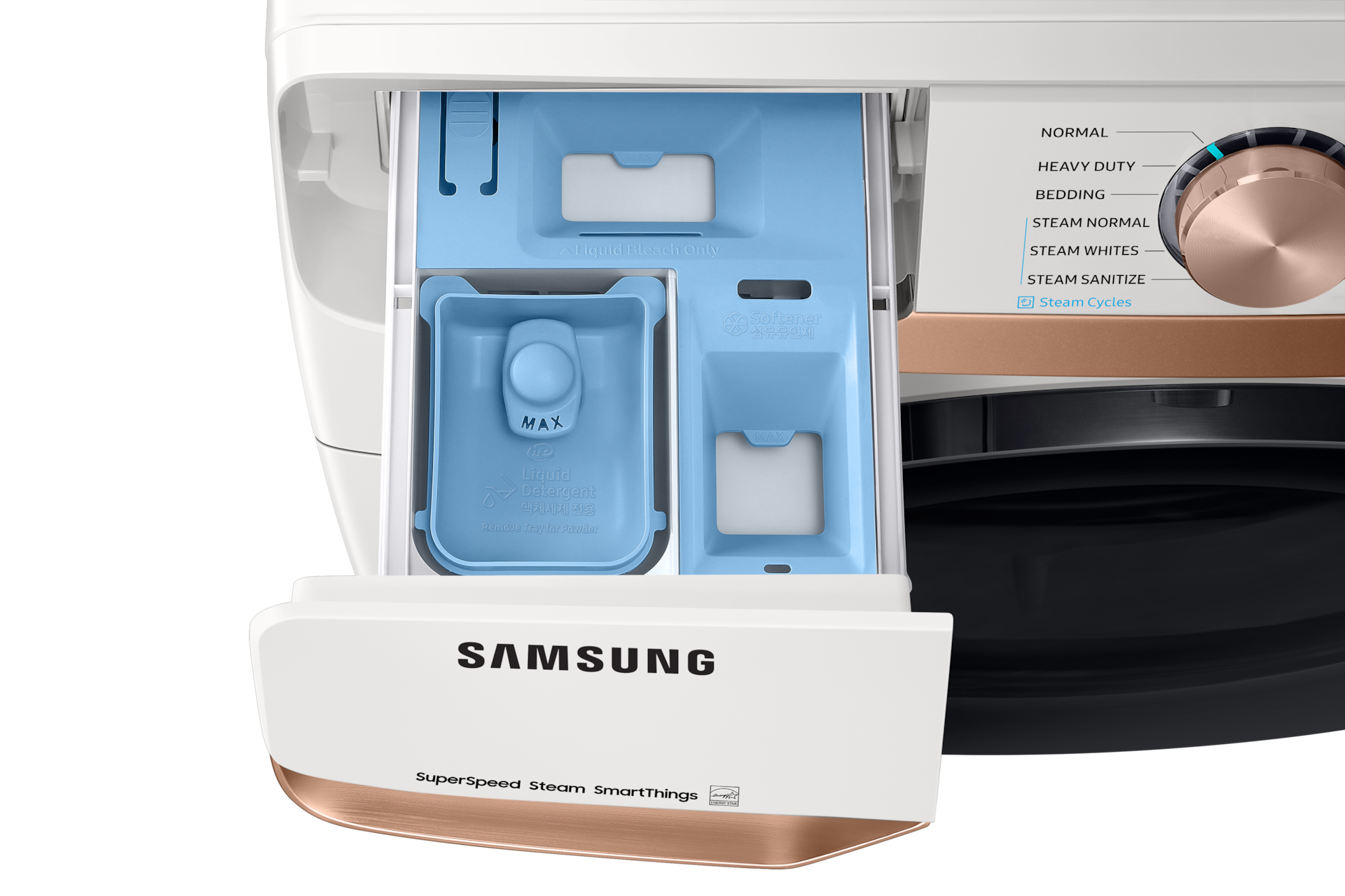 5.0 cu. ft. Extra Large Capacity Smart Front Load Washer with Super Speed Wash and Steam in Ivory Detergent-Drawer-Detail Ivory White 