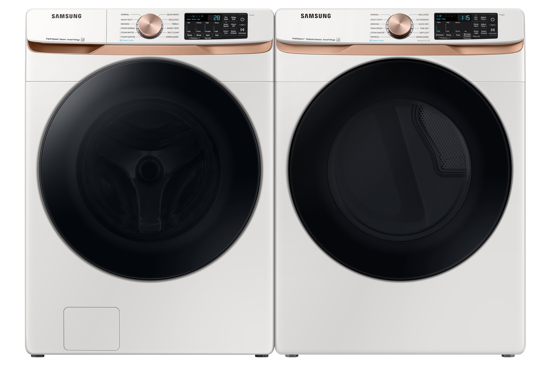 5.0 cu. ft. Extra Large Capacity Smart Front Load Washer with Super Speed Wash and Steam in Ivory Front-Pair1 Ivory White 