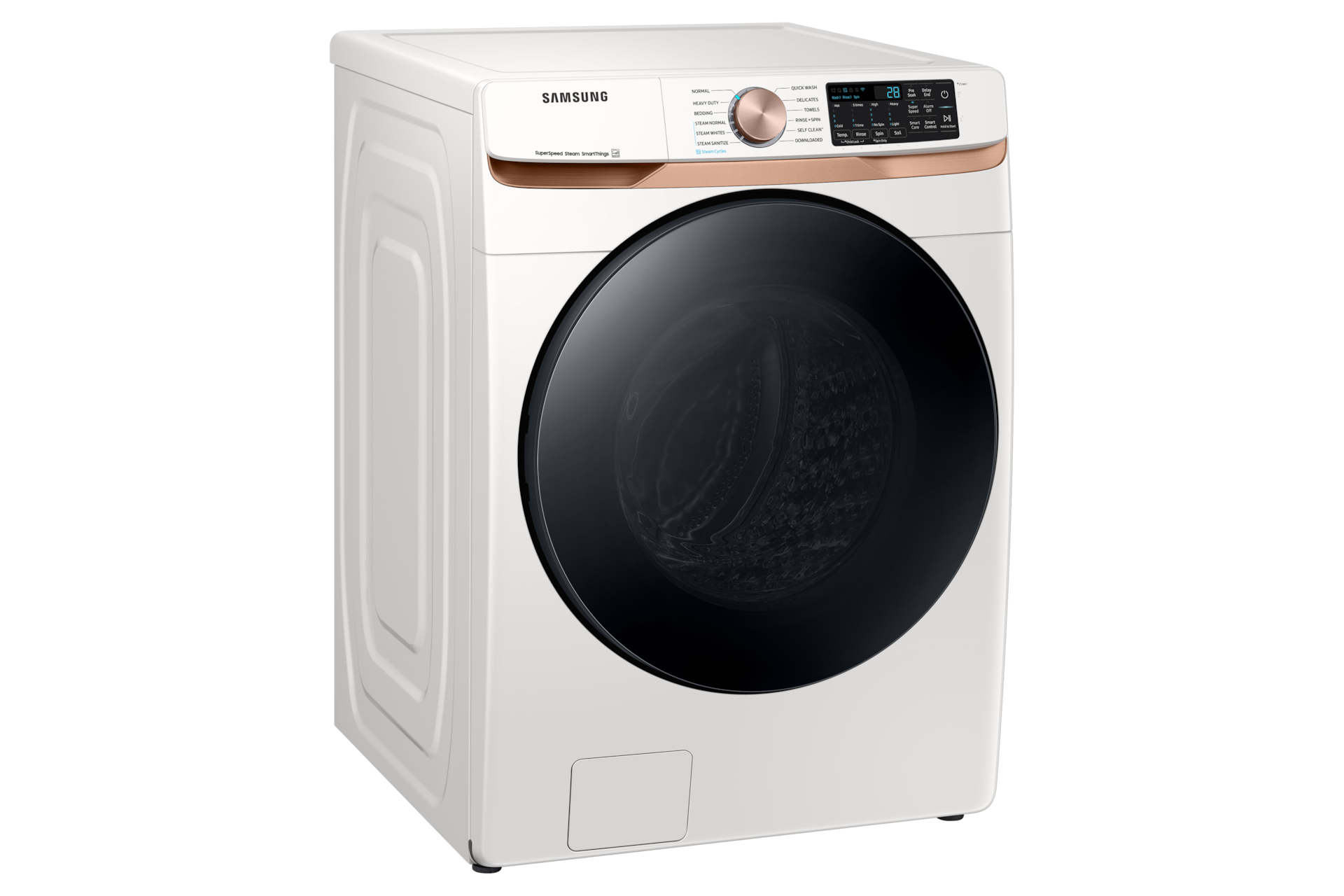 5.0 cu. ft. Extra Large Capacity Smart Front Load Washer with Super Speed Wash and Steam in Ivory L-Perspective Ivory White 