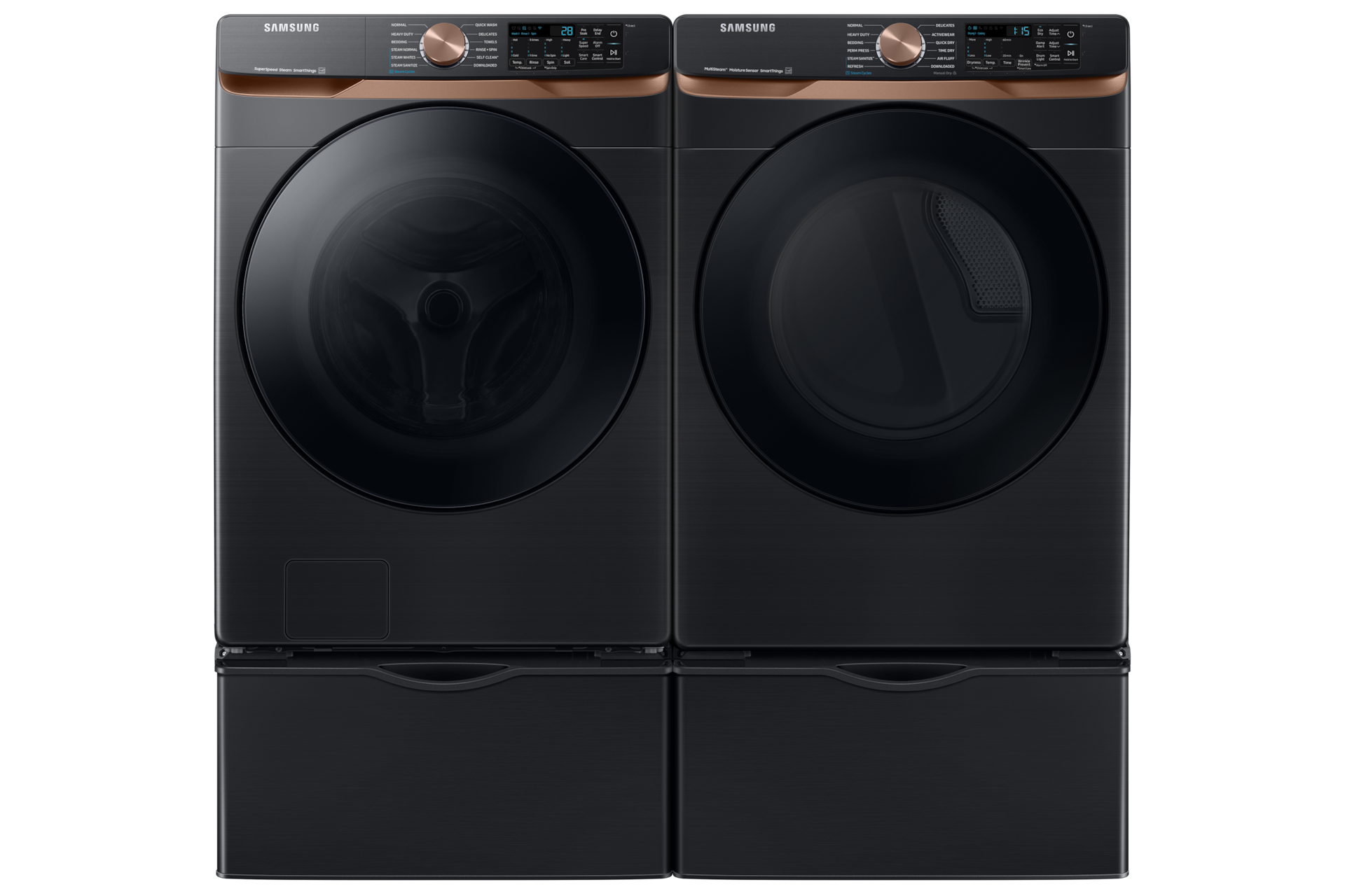 5.0 cu. ft. Extra Large Capacity Smart Front Load Washer with Super Speed Wash and Steam in Ivory Front-Pair2 Black 
