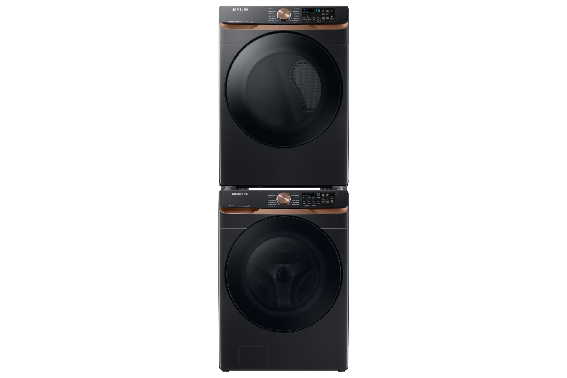 5.0 cu. ft. Extra Large Capacity Smart Front Load Washer with Super Speed Wash and Steam in Ivory Stack-Front-Door-Closed Black 