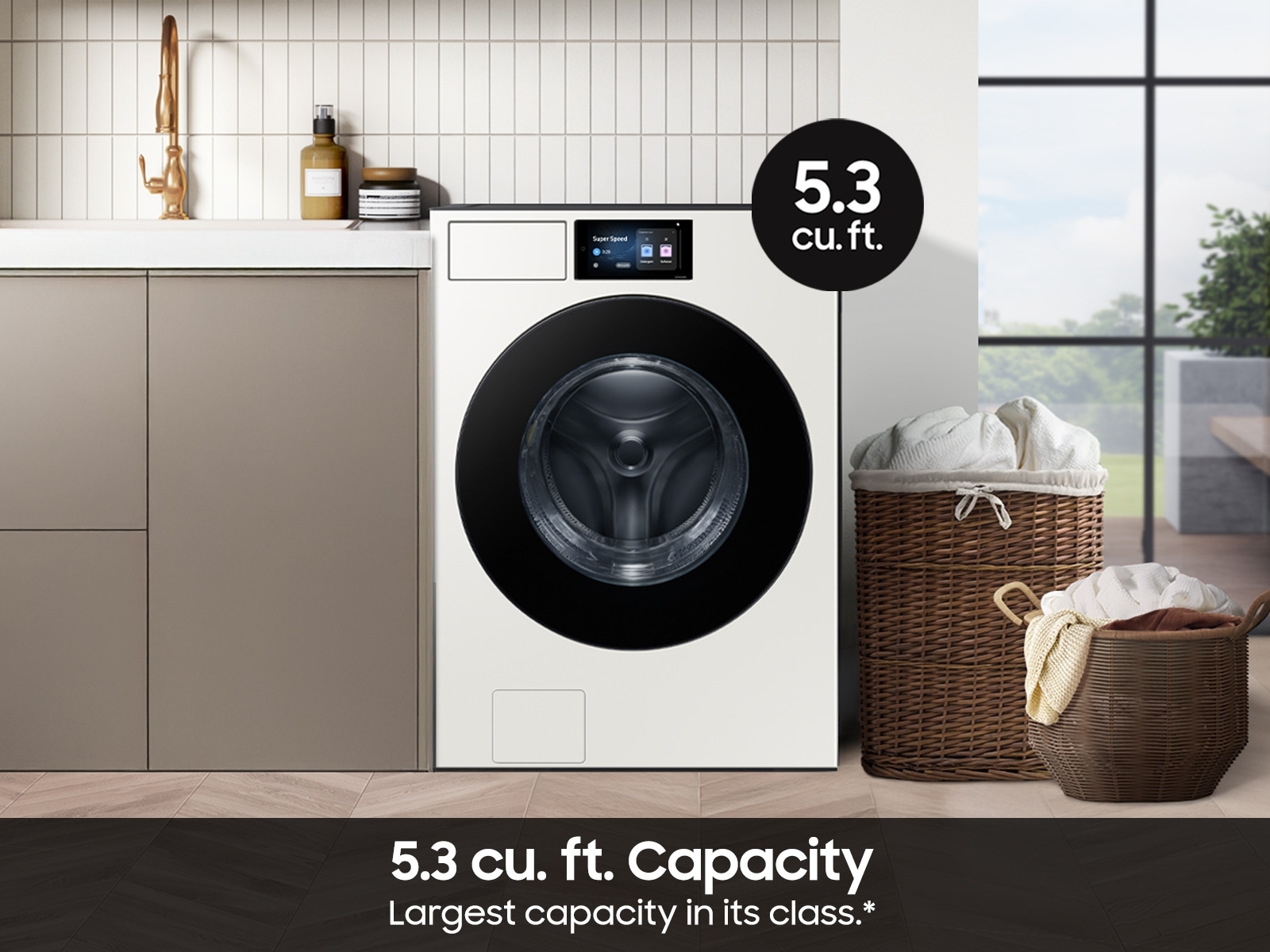 5.3 cu. ft. Bespoke AI Ultra Capacity Front Load Washer with AI Home and AI OptiWash+ in Dark Steel Satin Greige