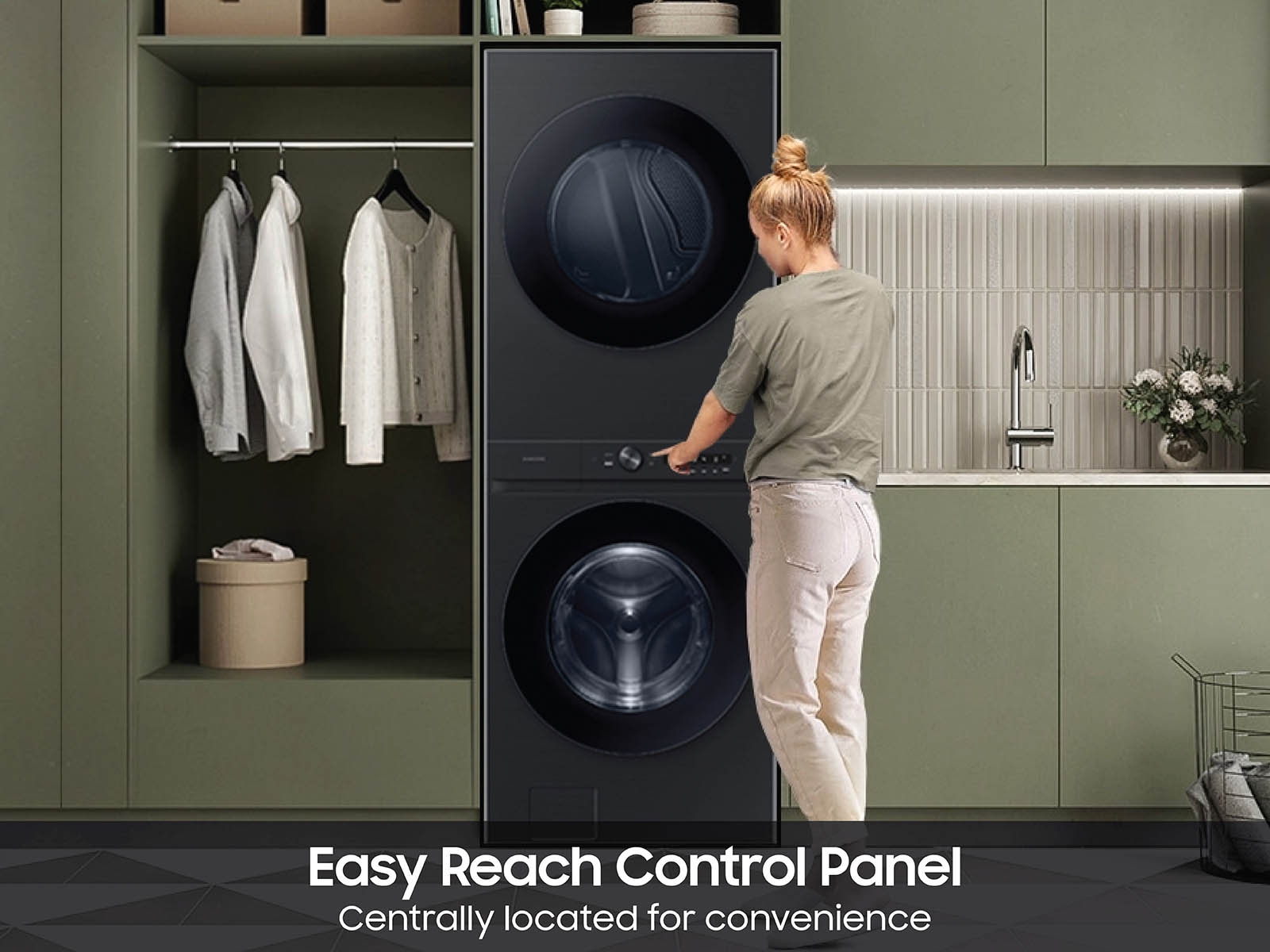 Bespoke 4.6 cu. ft. AI Laundry Hub™ Large Capacity Single Unit Washer with Flex Auto Dispense System and 7.6 cu. ft. Electric Dryer in Brushed Black Black