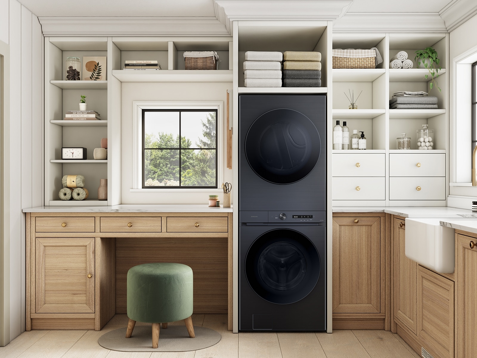 Bespoke AI Laundry Hub™ 4.6 cu. ft. Large Capacity Single Unit Washer with Flex Auto Dispense System and 7.6 cu. ft. Gas Dryer in Brushed Black Black