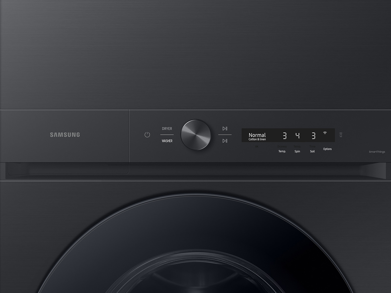 Bespoke AI Laundry Hub™ 4.6 cu. ft. Large Capacity Single Unit Washer with Flex Auto Dispense System and 7.6 cu. ft. Gas Dryer in Brushed Black Black