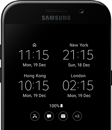 Her Zaman Açık Ekran ile Galaxy A5 (2017)'de farklı zaman dilimlerinde tarih ve saati anında görün.