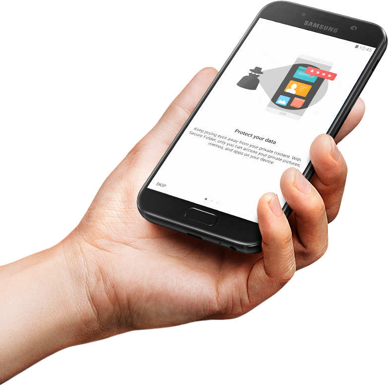 Aktive edildiğinde Galaxy A5 (2017) Güvenli Klasör özelliğinin ekran görüntüsü.
