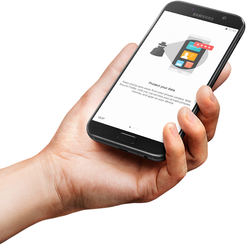 Aktive edildiğinde Galaxy A7 (2017) Güvenli Klasör özelliğinin ekran görüntüsü.